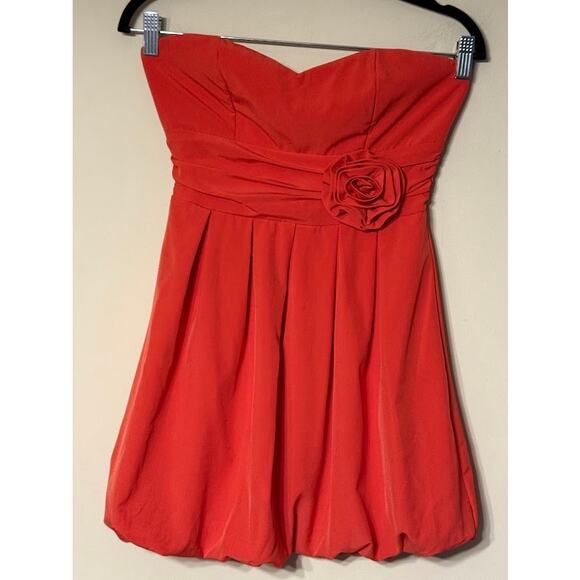 Forever 21 Womens Small Strapless Formal Orange Rose Dress Prom Cocktail Wedding - Picture 2 of 12